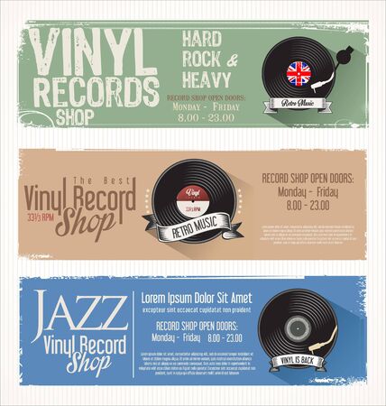 Vinyl record shop retro grunge bannerのイラスト素材
