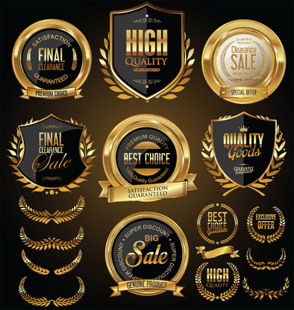 Golden sale shields laurel wreaths and badges collectionのイラスト素材