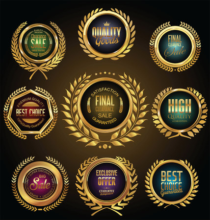 Golden medalion with laurel wreath collectionのイラスト素材