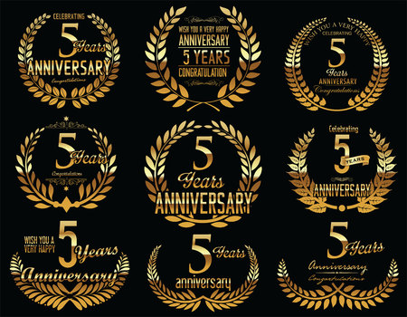 Anniversary Golden Laurel wreath retro vintage collectionのイラスト素材