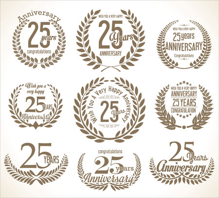 Anniversary Laurel wreath retro vintage collection 25 yearsのイラスト素材