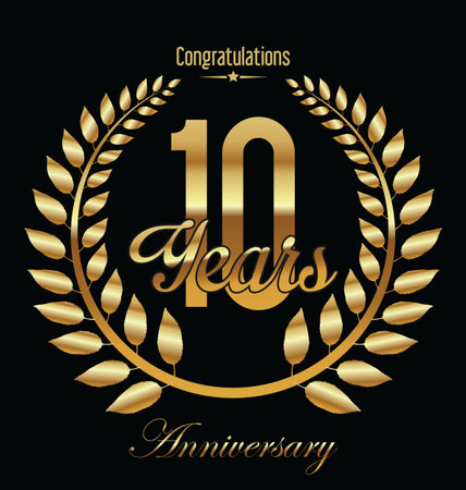 Anniversary golden Laurel wreath on black background vector illustration 10 yearsのイラスト素材