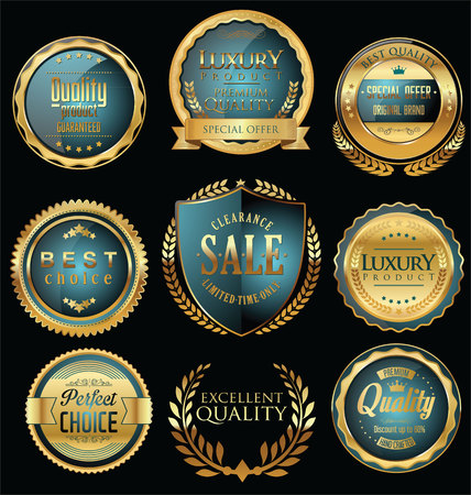 Premium and luxury golden retro badges and labels collectionのイラスト素材