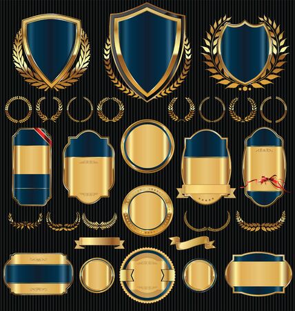 Golden shields laurel wreaths and badges collectionのイラスト素材