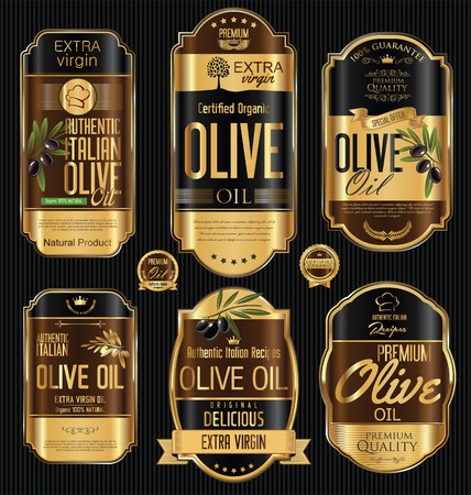 Olive oil retro vintage gold and black labels collectionのイラスト素材