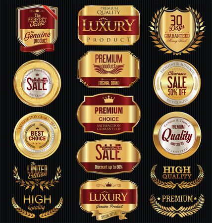 Premium and luxury golden retro badges and labels collectionのイラスト素材