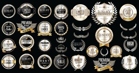 Premium and luxury silver and black retro badges and labels collection.のイラスト素材
