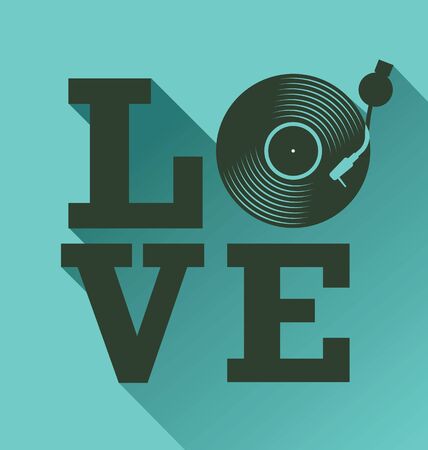 Black vinyl record disc flat love concept vector illustrationのイラスト素材