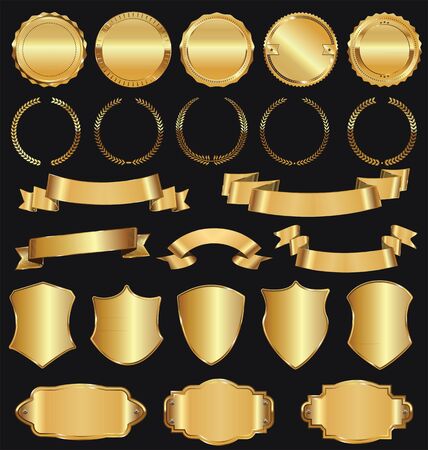 Retro golden ribbons and labels vector collectionのイラスト素材