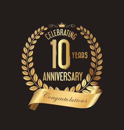 Anniversary golden laurel wreath and badges 10 years vectorのイラスト素材