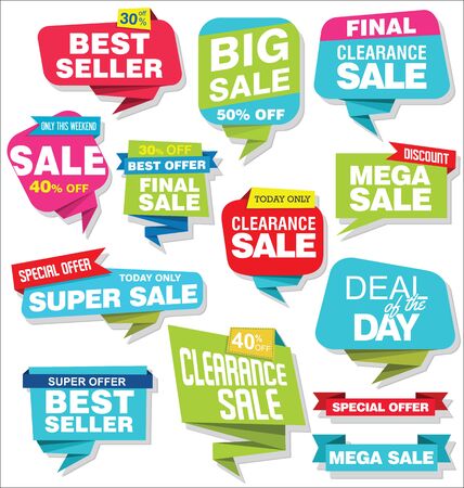 Set of modern origami sale sticker and tag icons.のイラスト素材