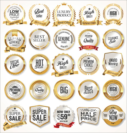 Luxury white labels and laurels collection vector illustration.のイラスト素材
