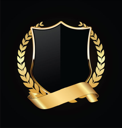 Gold and black shield with gold laurelsのイラスト素材