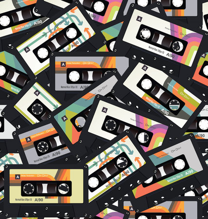 Retro vintage cassette tape seamless background vectorのイラスト素材