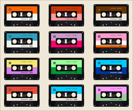 old audio cassettes colorful backgroundのイラスト素材