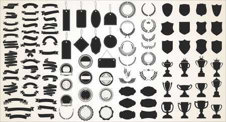 A collection of various ribbons tags laurels shields and trophiesのイラスト素材