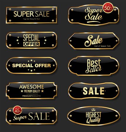 golden metal plates collection on blackのイラスト素材