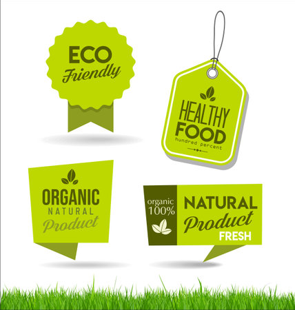 Healthy natural food labels organic tagsのイラスト素材