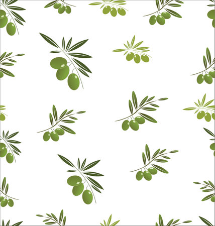Seamless pattern with green olive tree branches on white backgroundのイラスト素材