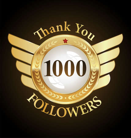 1000 followers with thank you with golden badgeのイラスト素材