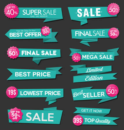Collection of green sale stickers and tagsのイラスト素材
