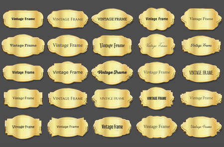 Decorative vintage golden frame and retro badge old ornate labels collectionのイラスト素材
