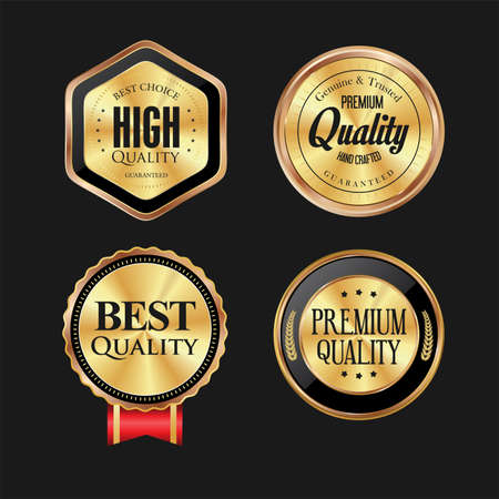 Collection of gold silver and bronze metallic badge and labelsのイラスト素材