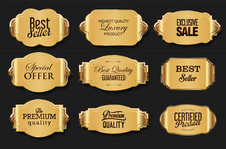 Decorative vintage gold and white frame and retro badge old ornate labels collectionのイラスト素材