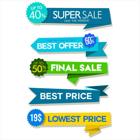 Collection of colorful sale stickers and tagsのイラスト素材