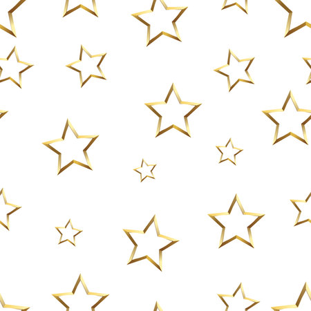 Glossy gold star seamless background on white backgroundのイラスト素材