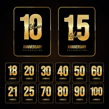 Gold and black anniversary banner collectionのイラスト素材