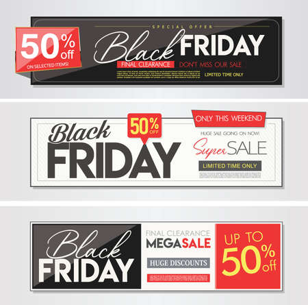 Black Friday Super sale black and red modern banner collectionのイラスト素材