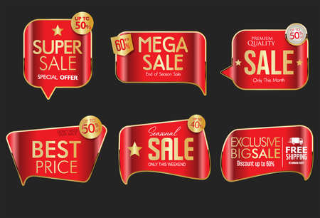 Collection of red badges and labels modern super sale styleのイラスト素材