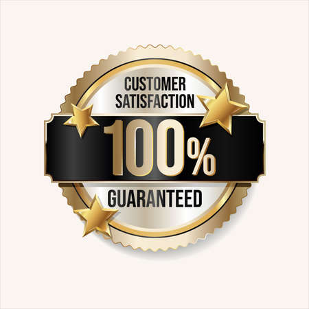 Customer satisfaction guaranteed hundred percent golden badgeのイラスト素材