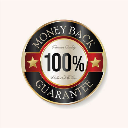 Customer satisfaction money back guaranteed hundred percent golden badgeのイラスト素材