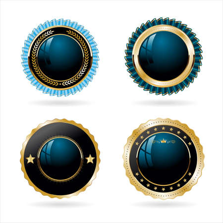 Collection of black blue and gold quality badges and labelsのイラスト素材