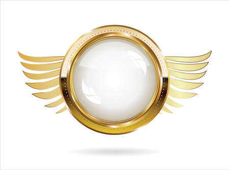Golden badge retro style isolated on white backgroundのイラスト素材