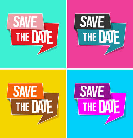 Collection of colorful stickers SAVE THE DATEのイラスト素材