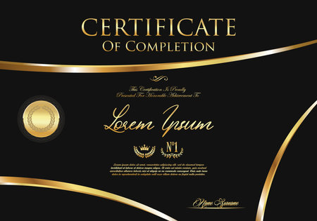 Certificate or diploma black and gold design vector illustrationのイラスト素材