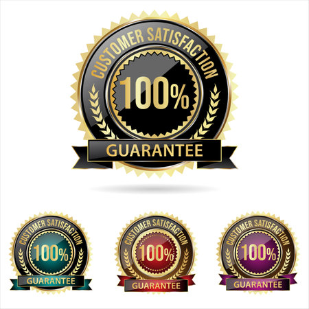 Collection of customer satisfaction guarantee badge with ribbon isolated on white backgroundのイラスト素材