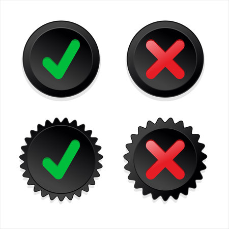 Green check mark icon and red cross mark simple dark iconsのイラスト素材