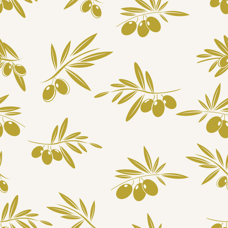 Seamless background of different green olive branch isolated on backgroundのイラスト素材