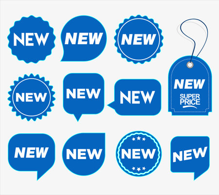 Collection of blue super sale and premium quality badge stickers and tagsのイラスト素材
