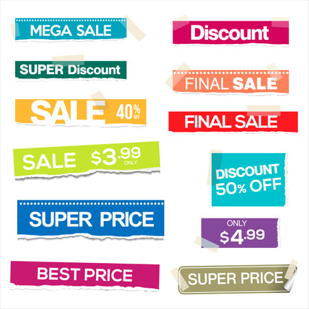 <p>Sale stickers and tags colorful collection vector illustration</p>のイラスト素材