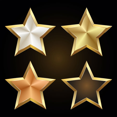 collection of glossy gold  white bronze and brown stars vector illustrationのイラスト素材