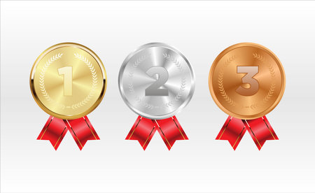 Collection of golden silver and bronze medal  retro styleのイラスト素材