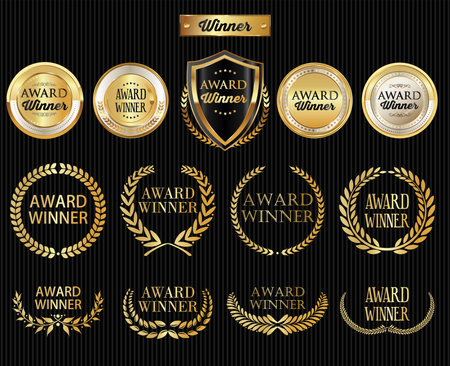 Collection of golden silver and bronze award nomination laurel wreathのイラスト素材