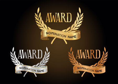 Collection of golden silver and bronze award nomination laurel wreathのイラスト素材