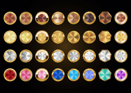 Collection of gold silver and bronze and multicolor gradient for design vector illustrationのイラスト素材