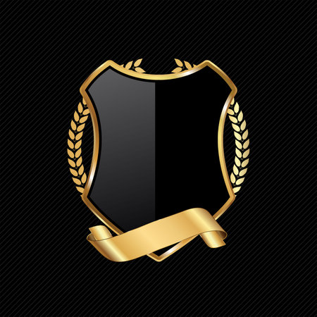 Black and gold shield retro design vector illustration isolated on black backgroundのイラスト素材